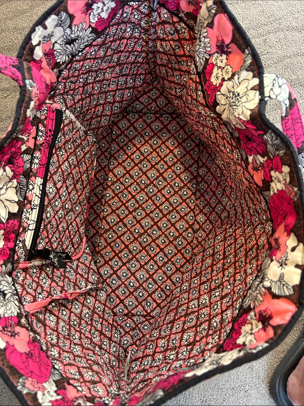 Vera Bradley Large Tote Mocha Rouge Tote EUC - Picture 6 of 8